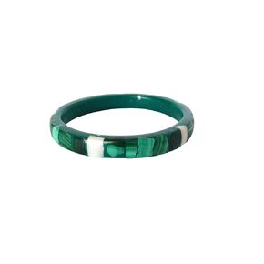 Handcrafted Malachite and Marble Elegance: Natural Green Malachite Gemstone and White Marble Bracelet Bangle for Women and Men! (S)