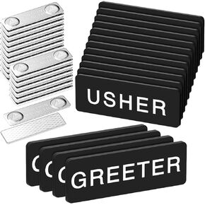 12 Pcs Magnetic Usher Badges and 4 Pcs Greeter Name Tag for Church Acrylic Usher Name Tags with Magnet Usher and Greeter Badges for Uniform Clothe Church Gathering, 1 x 3 Inch in Kuwait