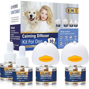 Dog Calming Pheromones Diffuser 6 in 1 Kit Appeasing Pheromone Diffuser to Calm (2 Plug in+4 Pack 48ml Refill) for Anxiety Relief Reduce Aggression Fighting Barking Stress 120 Day Supply(Tasteless)