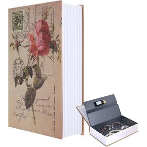 Decorative Book Safe Lock Box, Hidden Safe Box w Security Combination Lock, Portable Hollowed out Book w Hidden Compartment, Fake Book Storage Box,Secret Hiding Containers for Cash Key Jewelry (Tan)