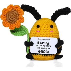 Inspirational Handmade Positive Crochet Bee - Thank You for Helping Me Grow - Appreciation Gifts Thank You Gifts for Teacher/Mom/Dad/Boss/Coworkers Retirement Present