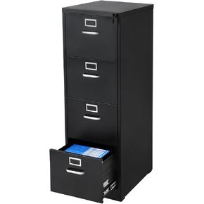 VEVOR 4 Drawer File Cabinet with Lock, Metal Vertical Filing Storage Cabinets for Home Office, Heavy-Duty Cabinet with Detachable Hanging Rod, for A4/Letter/Legal Size File, Easy Assembly (Black)