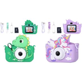 2-Pack Camera for Kids Girls Age 3-8, Toddler Kids Digital Camera Christmas Birthday Gifts for 3 4 5 6 7 8 Years Old Girl, Unicorn + Dinosaur