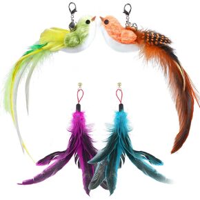 ROSAUI 11-Pack Cat Toy Set with Suction Cup Base and Wire Teasers – Interactive Bird and Feather Attachments with Yarn Balls for Cats and Kittens – Indoor Cat Fun and Exercise