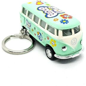 KiNSMART 1962 Volkswagen Classic Hippie Love & Peace Bus 1:64 Scale 2.5 Inch Die Cast Metal Model Key Chain, Pullback Action, Pastel Green