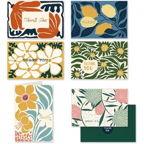 QIQEE CONT CONTROM FLOWER THREET YOU CARDS TRAETING HISE PORTS للرسائل المكتوبة بخط اليد 4 × 6 بوصة 6 تصميم عيد ميلاد شكرًا لك (24 مساءً بطاقات+24 مساءً)