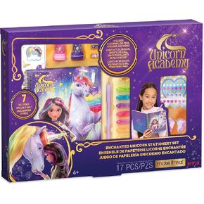 Make It Real: Unicorn Academy: Enchanted Unicorn Stationery Set-17PC Journal Kit ، Gel Pens-Stickers-Gems ، Diary ، Netflix Series ، Kids 6+