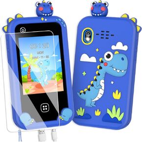 Kids Smart Phone for Boys, Christmas Birthday Gift for Ages 3-8, Dinosaur Toddler Learning Toy Touchscreen Cell Phone with Dual Camera, Music Player, Game, 8GB SD Card (Blue)