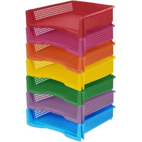 7 ألوان زاهية زاهية قابلة للتكديس صواني الورق البلاستيكية للصف الدراسي مكتب المنظم صينية سلال تخزين ملونة للفصول الدراسية والمكاتب والمنظمة المنزلية والتخزين