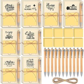 Thenshop 72 Pcs Nurse Appreciation Gifts Nurse Week Gifts Bulk 24 Inspirational Wooden Sticky Notes Holder 24 Sticky Notes 24 Ballpoint Pens for Doctor Coworkers to Do List Notepad Office Supplies