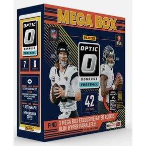 2024 Panini NFL Optic Donruss Football Trading Card Mega Box (Blue Hyper) (42 Cards)