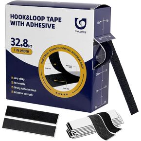 32.8Ft × 1 Inch Hook and Loop Strips with Adhesive, Heavy Duty Strong Nylon Self Adhesive Double Sided Tape, Suitable for Home Office School Car and Crafting, Black