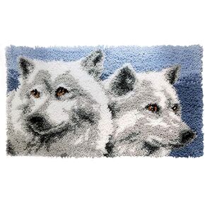 YAKOLECI Latch Hook Kits for Adults, Pre-Printed Handmade Rug Crochet Yarns DIY Door Mat Kits for Home Decor Festival Gift 19.6''X11.8'' (Two Puppies)