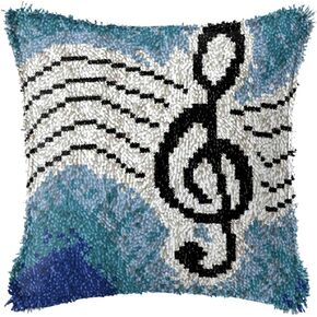 LAPATAIN Latch Hook Kits for DIY Throw Pillow Cover,Musical Note Needlework Cushion Cover Hand Craft Crochet for Great Family 17x17inch