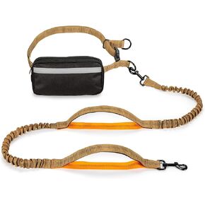 Squirrel Products Hands Free Dog Leash with Hip Belt/Crossbody Strap, Zipper Pouch, and Shock Absorbing Bungee for Walking or Jogging with pet (Green, Black)