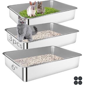 Stainless Steel Cat Litter Box, 3 Pack 23.6"x15.7"x7.9" Metal High Sided Litter Pan, Extra Large Stainless Steel Box, Splash-Proof and Non-Stick Cat Poop Box odorless