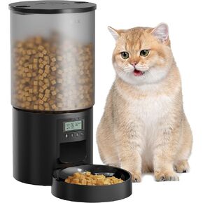 Automatic Cat Feeder Food Dispenser: 4L Auto Dog Feeder with 1-6 Meals Cat Automatic Bowls Customized Feeding Schedule for Pet - Black