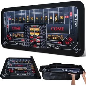 70 "X35" Double Dealer Craps Table Top-حصيرة سلسة ودائمة حافة 3 مم من الفضلات المطاطية 3 مم ، وحتى غير قابلة للانزلاق ، مقاومة للماء ، حقيبة محمولة محمولة ، حصيرة لعبة الحفلات و Casino Night (أسود)