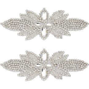 FINGERINSPIRE 8 PCS 4Style Crystal Rhinestone Applique Wedding Rhinestone Appliques Iron on/Sew on Rhinestone Bridal Patches, Silver Bridal Wedding Appliques for Wedding Dress Belt Decoration