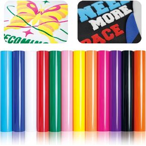 Htvjoydo 12pcs نقل حرارة الفينيل نفخة ، ألوان نظرية 12x10 بوصة 3D نفخة HTV ، الفينيل من الحديد DIY للقمصان ، سهلة القطع والأعشاب ، متوافقة مع cricut أو حجاب (12 لون نفخة)
