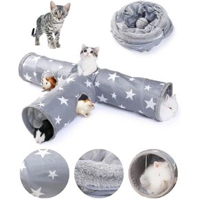 JanYoo Bunny Tunnel Rabbit Hideout Cat Toys for Rabbits Accessories Guinea Pig Ferret Kitty 3 Ways Collapsible Tunnels (Star)