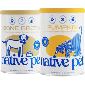 Native Pet Beef Bone Broth for Dogs (4.75 oz) & Organic Pumpkin for Dogs (8 oz.) - Dog Bone Broth Powder Food Topper for Picky Eater and All-Natural, Organic Fiber Pumpkin Powder