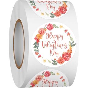Heyfibro 500 PCS 1.5 بوصة عيد الحب السعيد ملصقات لفة للأعمال التجارية الصغيرة ، وتعبئة الهدايا ، والبطاقات ، وأكياس الحلوى ، وأختام المغلف ، وإمدادات الحفلات (إكليلا من الحب)