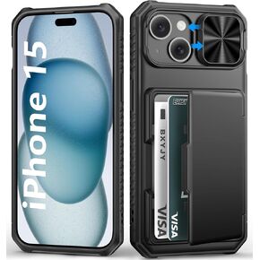 for iPhone 16 Pro Max Case Wallet, Built-in Card Holder (4-5 Cards), Slide Camera Cover, Military Drop Protection, Rugged Heavy Duty Men Women Protective Phone Case for iPhone 16 Pro Max, Black