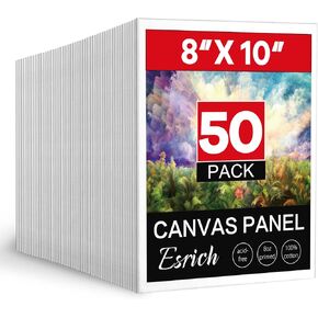 قماشية Esrich 8x10 للطلاء ، حزمة قيمة 8 × 10 بوصة من 50 ، لوحات قماش للطلاء ، اللوحة القماشية للبالغين والأطفال مقدمة من ألواح قماش فارغة للزيت ، ألوان مائية ، أكريليك ، درجات حرارة.