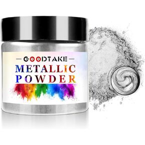 GOODTAKE Silver Mica Powder for Epoxy Resin, Metallic Pigment Powder for Nails Colorant, Slime Bath Bombs Soap Making, Polymer Clay, Tray, Art Drawing Supplies (Silver, 2 Ounce)