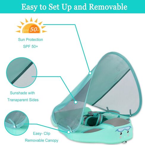 2025 New Mambobaby Float, Baby Floats with Canopy for Waist Swimming Ring Non-Inflatable Pool Floats with Adjustable Safety Strap &Upgrade Add Tail for Infant Toddler 3-24 Months (Green) in Saudi Arabia