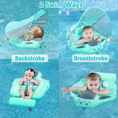 2025 New Mambobaby Float, Baby Floats with Canopy for Waist Swimming Ring Non-Inflatable Pool Floats with Adjustable Safety Strap &Upgrade Add Tail for Infant Toddler 3-24 Months (Green) in Saudi Arabia
