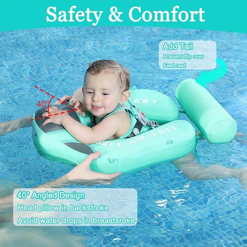 2025 New Mambobaby Float, Baby Floats with Canopy for Waist Swimming Ring Non-Inflatable Pool Floats with Adjustable Safety Strap &Upgrade Add Tail for Infant Toddler 3-24 Months (Green) in Saudi Arabia