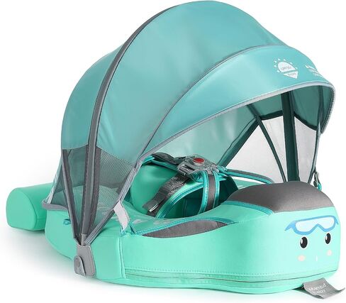 2025 New Mambobaby Float, Baby Floats with Canopy for Waist Swimming Ring Non-Inflatable Pool Floats with Adjustable Safety Strap &Upgrade Add Tail for Infant Toddler 3-24 Months (Green) in Saudi Arabia