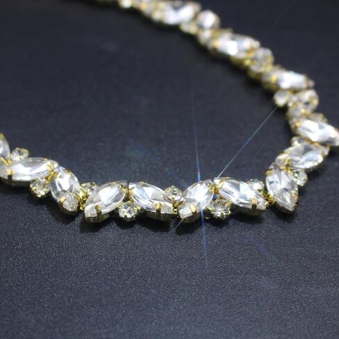 1 Yard Rhinestone Trim Chain Gold String Crystal Applique Fringe Ribbon Strips Beads Sewing Dress DIY Party Wedding Bouquet for Decoration Bridal Costume Embellishment in Kuwait