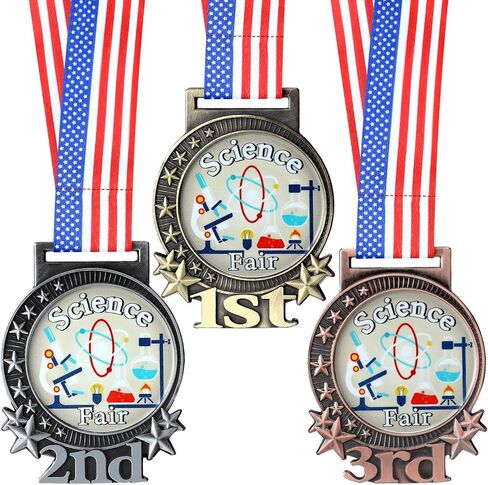 تونديامو 3 PCS Science Fair Project Medals 2.75 "Gold Silver Bronze Science 1st 2rd Place Place مع شريط الرقبة للتعليم المدرسي العلمي جائزة الأكاديمية جائزة هدية in Kuwait