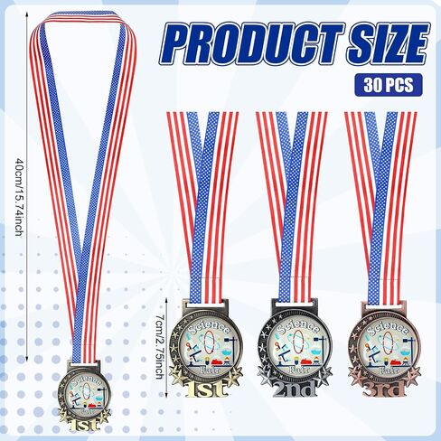 تونديامو 3 PCS Science Fair Project Medals 2.75 "Gold Silver Bronze Science 1st 2rd Place Place مع شريط الرقبة للتعليم المدرسي العلمي جائزة الأكاديمية جائزة هدية in Kuwait