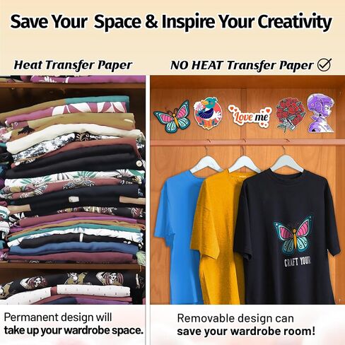 TransOurDream NO Heat Transfer Paper for Dark T Shirts (20 Sheets, 8.5x11"), Printable Heatless Transfer Vinyl for Inkjet Printers, Removable Transfers for Dark Fabrics in Saudi Arabia