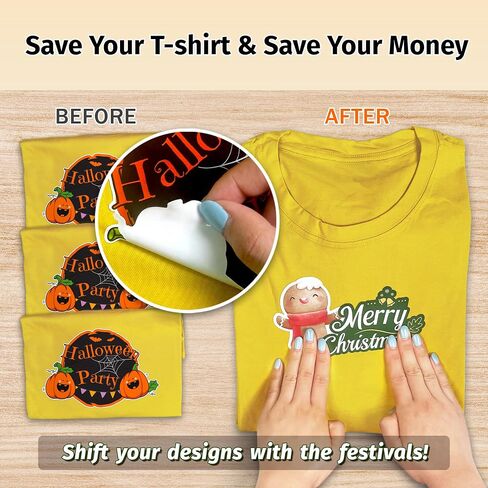 TransOurDream NO Heat Transfer Paper for Dark T Shirts (20 Sheets, 8.5x11"), Printable Heatless Transfer Vinyl for Inkjet Printers, Removable Transfers for Dark Fabrics in Saudi Arabia