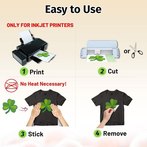 TransOurDream NO Heat Transfer Paper for Dark T Shirts (20 Sheets, 8.5x11"), Printable Heatless Transfer Vinyl for Inkjet Printers, Removable Transfers for Dark Fabrics in Saudi Arabia
