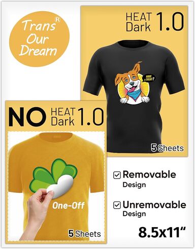 TransOurDream NO Heat Transfer Paper for Dark T Shirts (20 Sheets, 8.5x11"), Printable Heatless Transfer Vinyl for Inkjet Printers, Removable Transfers for Dark Fabrics in Saudi Arabia