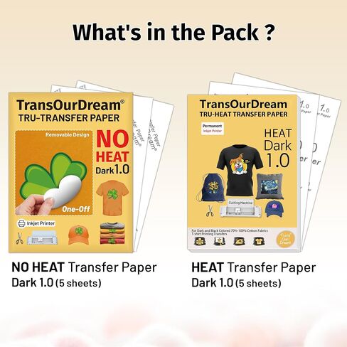 TransOurDream NO Heat Transfer Paper for Dark T Shirts (20 Sheets, 8.5x11"), Printable Heatless Transfer Vinyl for Inkjet Printers, Removable Transfers for Dark Fabrics in Saudi Arabia