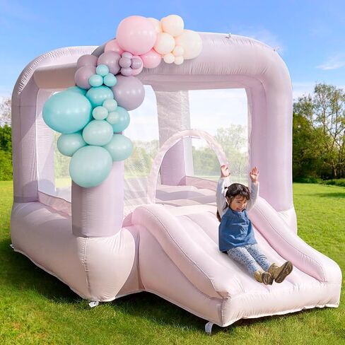 White Bounce House with Slide, 3-6 Kids, 8.33ft L x 5.4ft W x 6.17ft H, Indoor/Outdoor, Castle Theme in Saudi Arabia