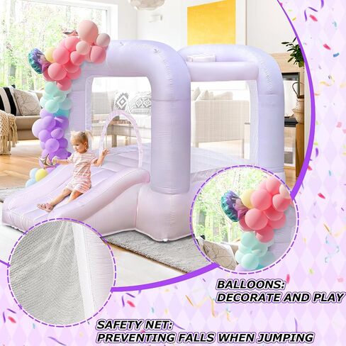 White Bounce House with Slide, 3-6 Kids, 8.33ft L x 5.4ft W x 6.17ft H, Indoor/Outdoor, Castle Theme in Saudi Arabia