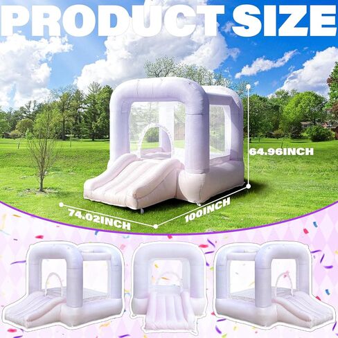 White Bounce House with Slide, 3-6 Kids, 8.33ft L x 5.4ft W x 6.17ft H, Indoor/Outdoor, Castle Theme in Saudi Arabia
