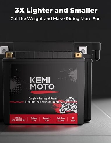 KEMIMOTO Lithium Motorcycle Battery YTX14-BS/YTX9-BS, LiFePO4 Lithium Battery 12v 6Ah, Full-Charged Powersports Battery, with 5 Universal-Fit EVA Spacers, Compatible with Motorcycle Lawn Mower ATV UTV in Saudi Arabia