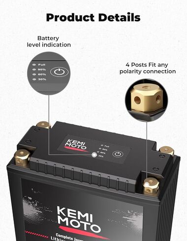 KEMIMOTO Lithium Motorcycle Battery YTX14-BS/YTX9-BS, LiFePO4 Lithium Battery 12v 6Ah, Full-Charged Powersports Battery, with 5 Universal-Fit EVA Spacers, Compatible with Motorcycle Lawn Mower ATV UTV in Saudi Arabia