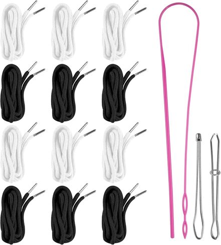 12 Pcs Drawstring Cord, 53 Inch Hoodie String Replacement, Draw String with Threader Tool for Sweatpants Pants (Black/White) in Saudi Arabia