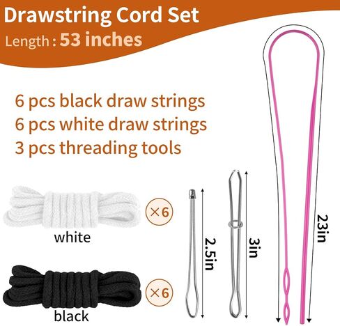 12 Pcs Drawstring Cord, 53 Inch Hoodie String Replacement, Draw String with Threader Tool for Sweatpants Pants (Black/White) in Saudi Arabia
