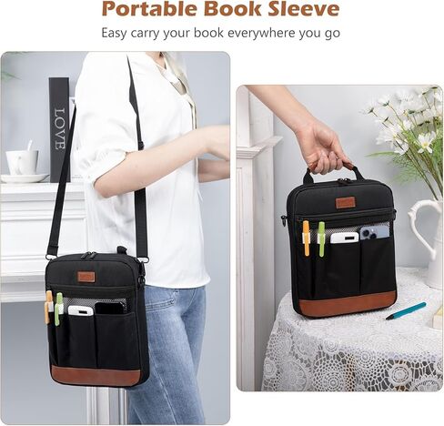 Book Sleeve with Zipper, Book Covers for Book Lovers, Multi-pocket Book Protector Cover with Shoulder Strap,Book Bag for Ipaad, kidle - Back To School Book Accessories in Kuwait